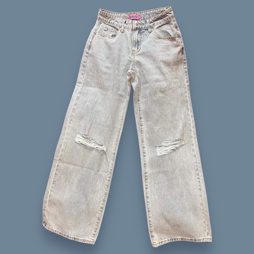 Edikted Light Blue Distressed Wide Leg Jeans